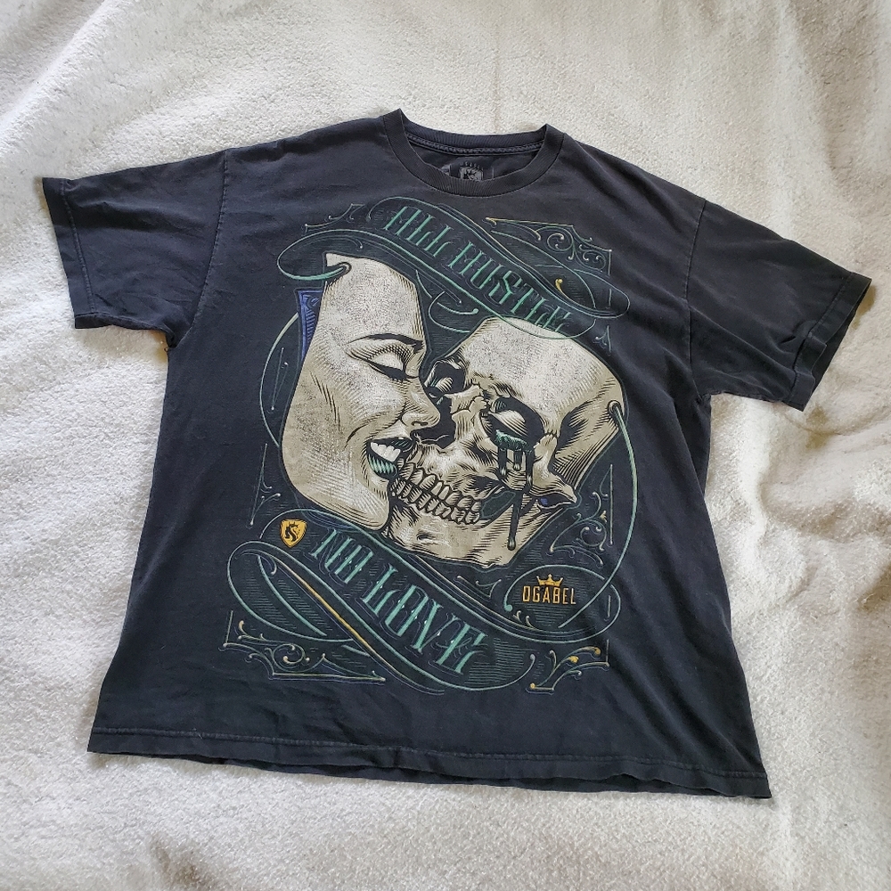 Ogabel All Hustle No Love Distressed T-Shirt, Sz XL